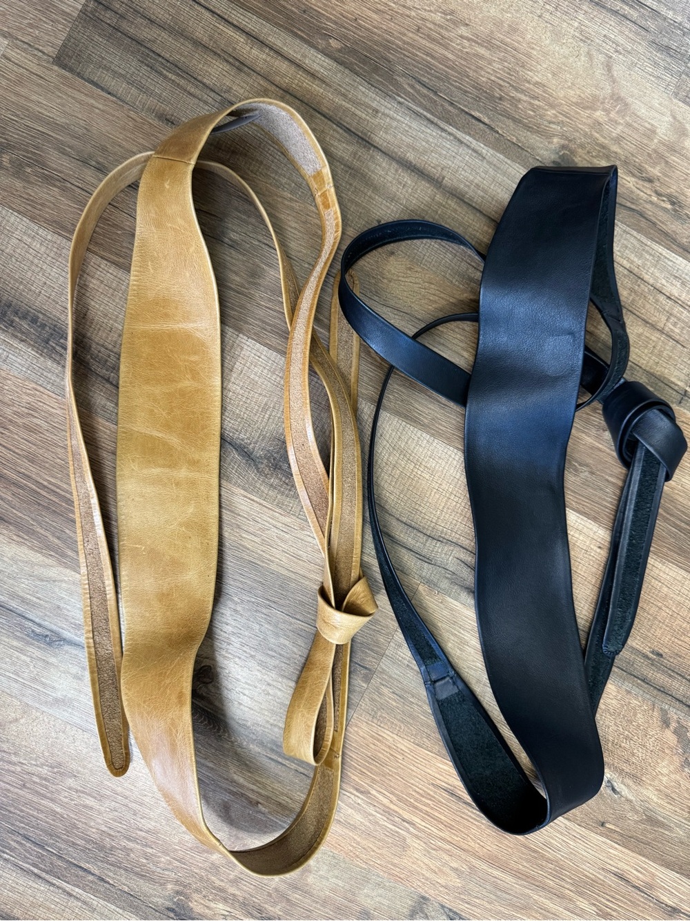 BUNDLE: 2 ADA Collection Handmade Leather Wrap Belts - Black & Tan